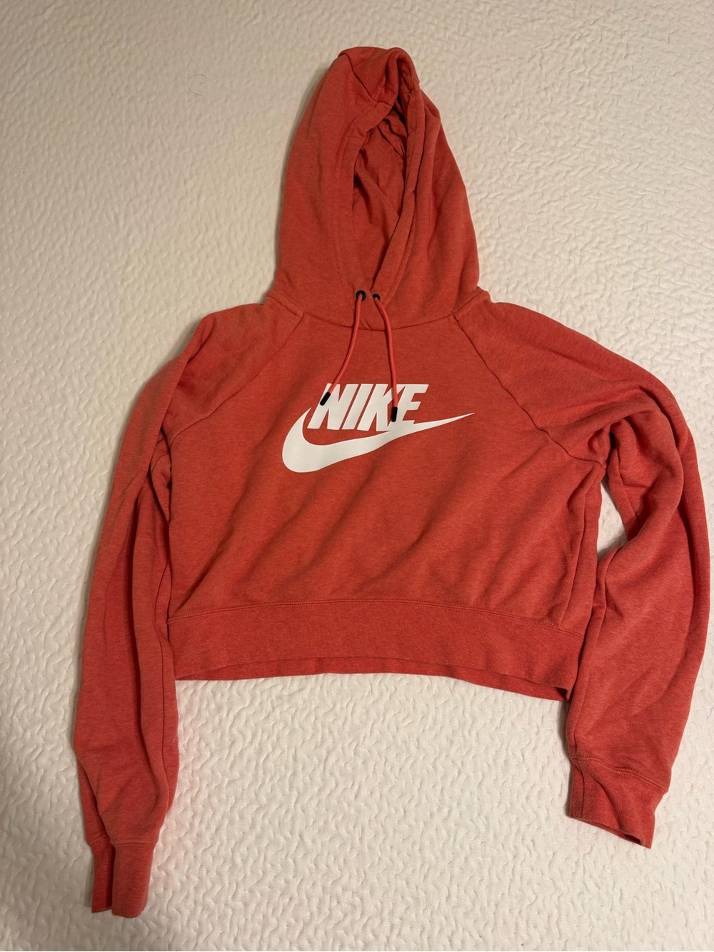 Nike Women’s Coral Red Cropped Hoodie with White Logo